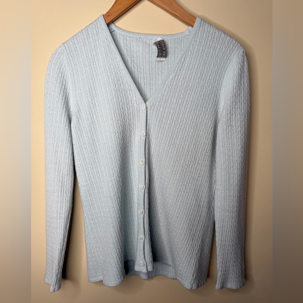 Vintage Designers Originals Women’s Powder Blue Cable-knit Cardigan Small